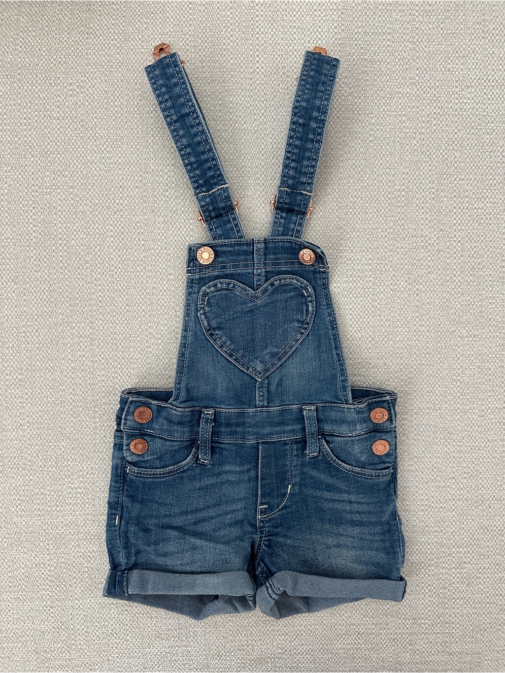 H&M Kids Denim Heart-Front Short Overalls - Blue 2-3y (& Denim)